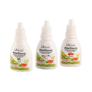 Rite Stevia Liquid Drops Multi-Flavor Combo Pack B : Vanilla, Caramel & Plain